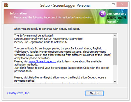 Screenlogger installation