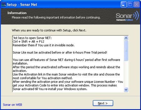 Sonar Net installation