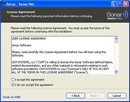 Sonar Net installation