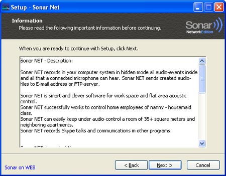 Sonar Net installation