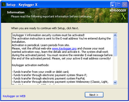 Keylogger X setup