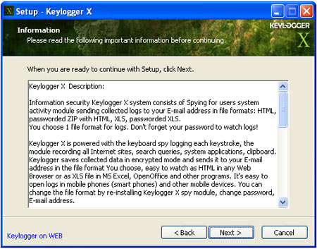 Keylogger X setup