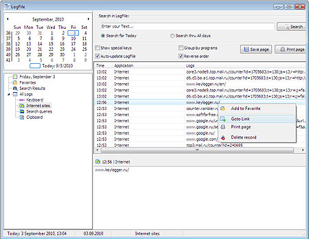 Keylogger Lite working interface