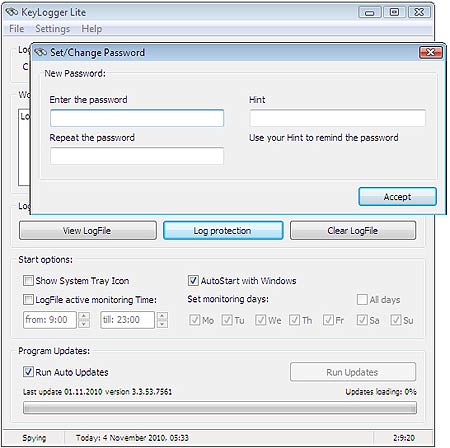 Keylogger LITE V3 Password Set