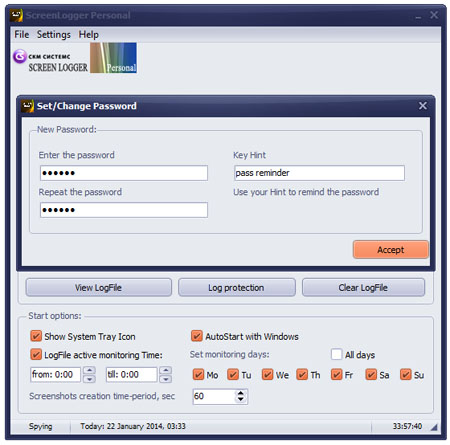 Screenlogger program change password